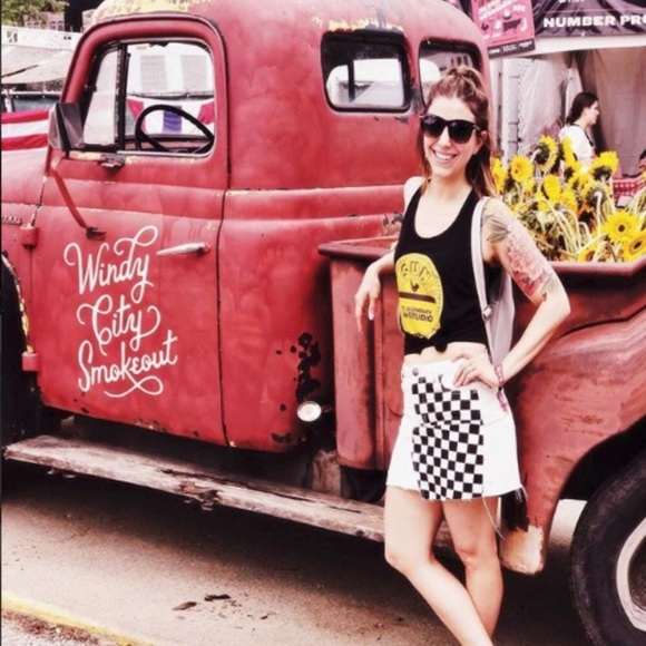 Checker White/Black Punk Grunge Denim Mini Skirt - Picture 4 of 7